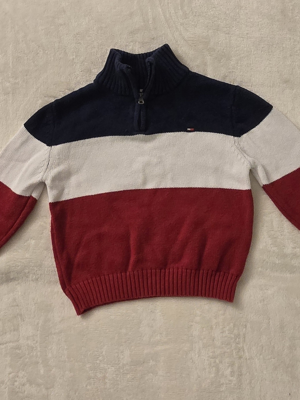 Tommy Hilfiger Boy's Tricolor Zip Pullover - Navy/White/Red
